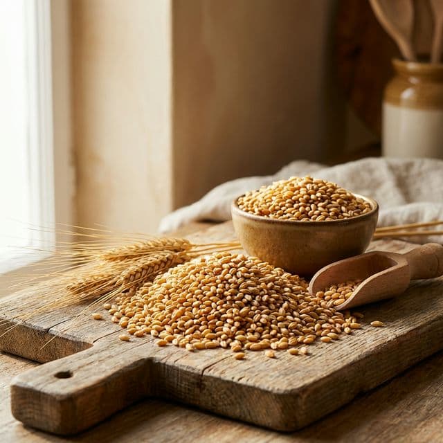Golden organic barley field ready for harvest